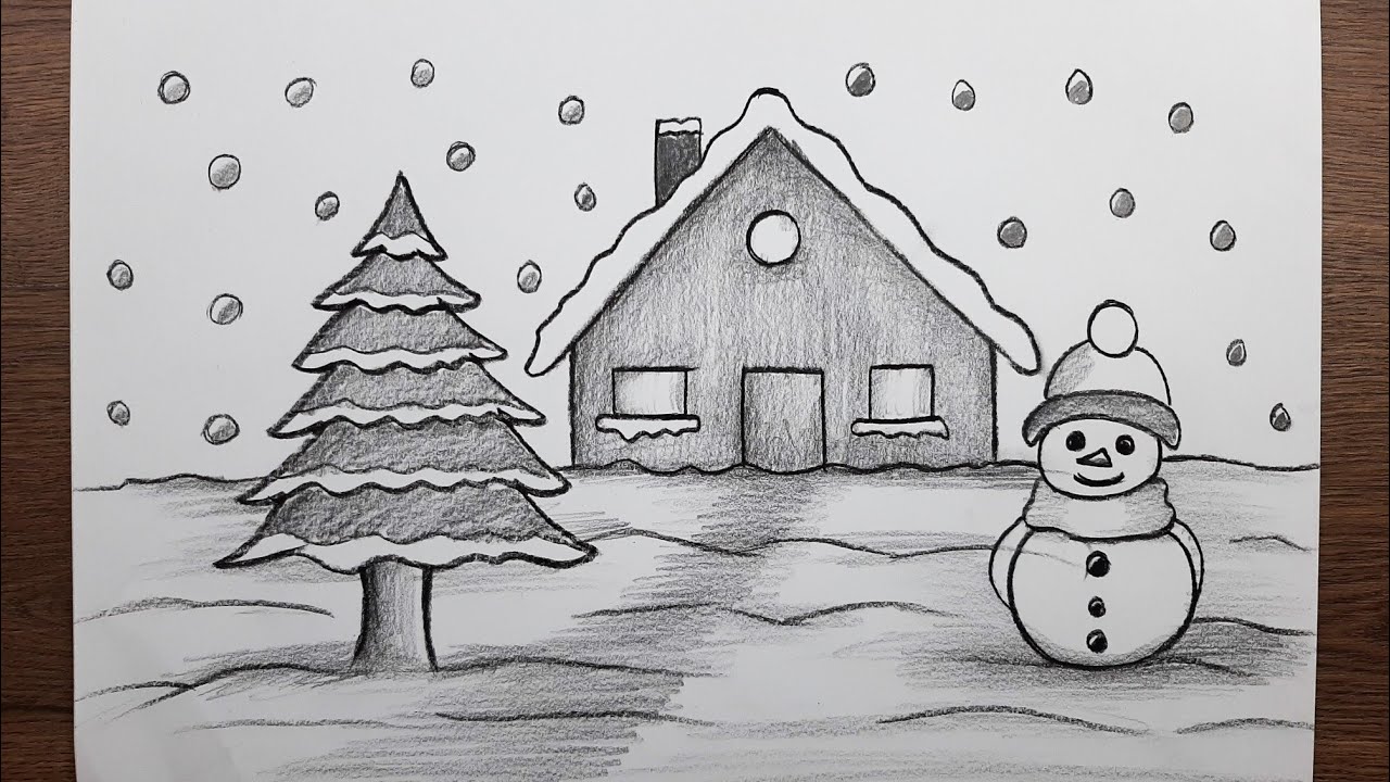 Kolay manzara resmi nasıl &ccedil;izilir - Kış manzarası &ccedil;izimi - Adım adım &ouml;ğretici &ccedil;izimler 2025