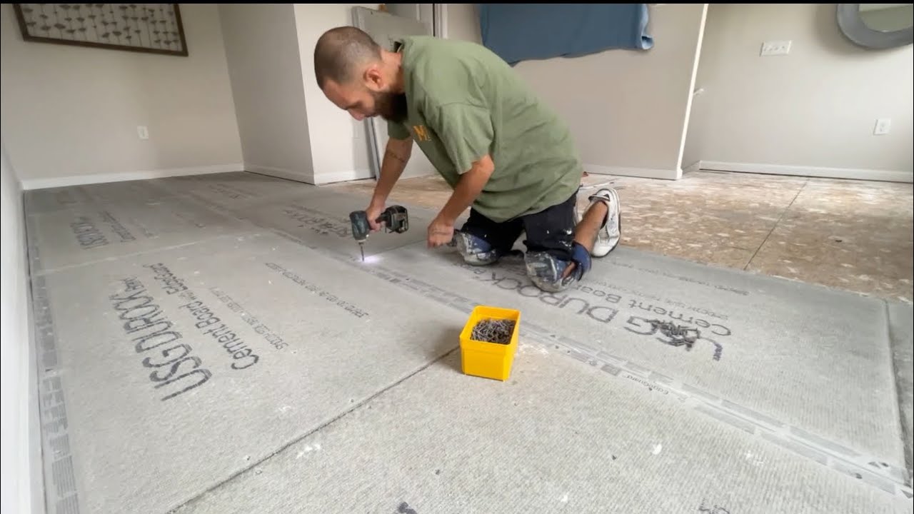 Durock installation over wooden subfloor! #tilewithme #durock #howto #subfloor #stepbystep #diy
