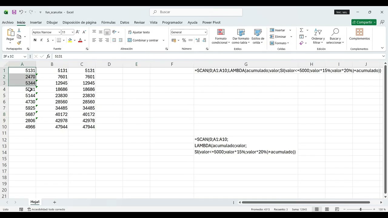 Función SCAN en Excel.
