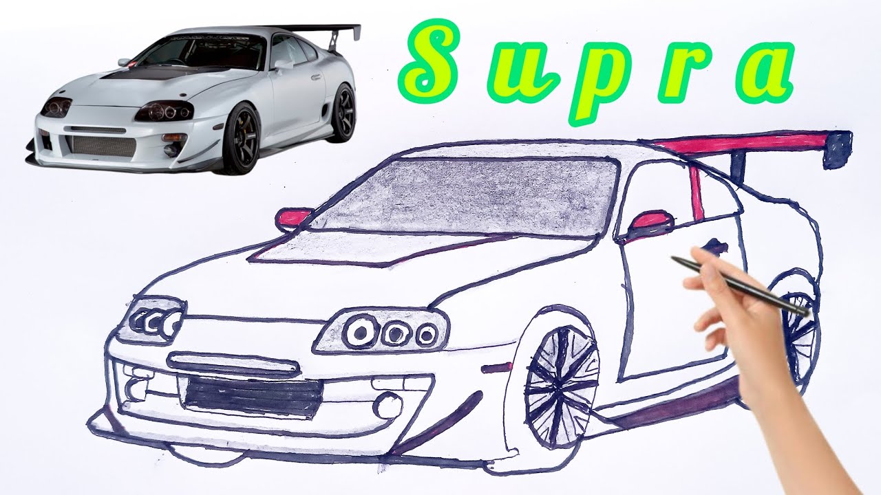 SUPRA car drawing easy..🔥.ToyotaSupra 🔥 #HowToDraw #SupraSketch #RealisticCarDrawing #video👑