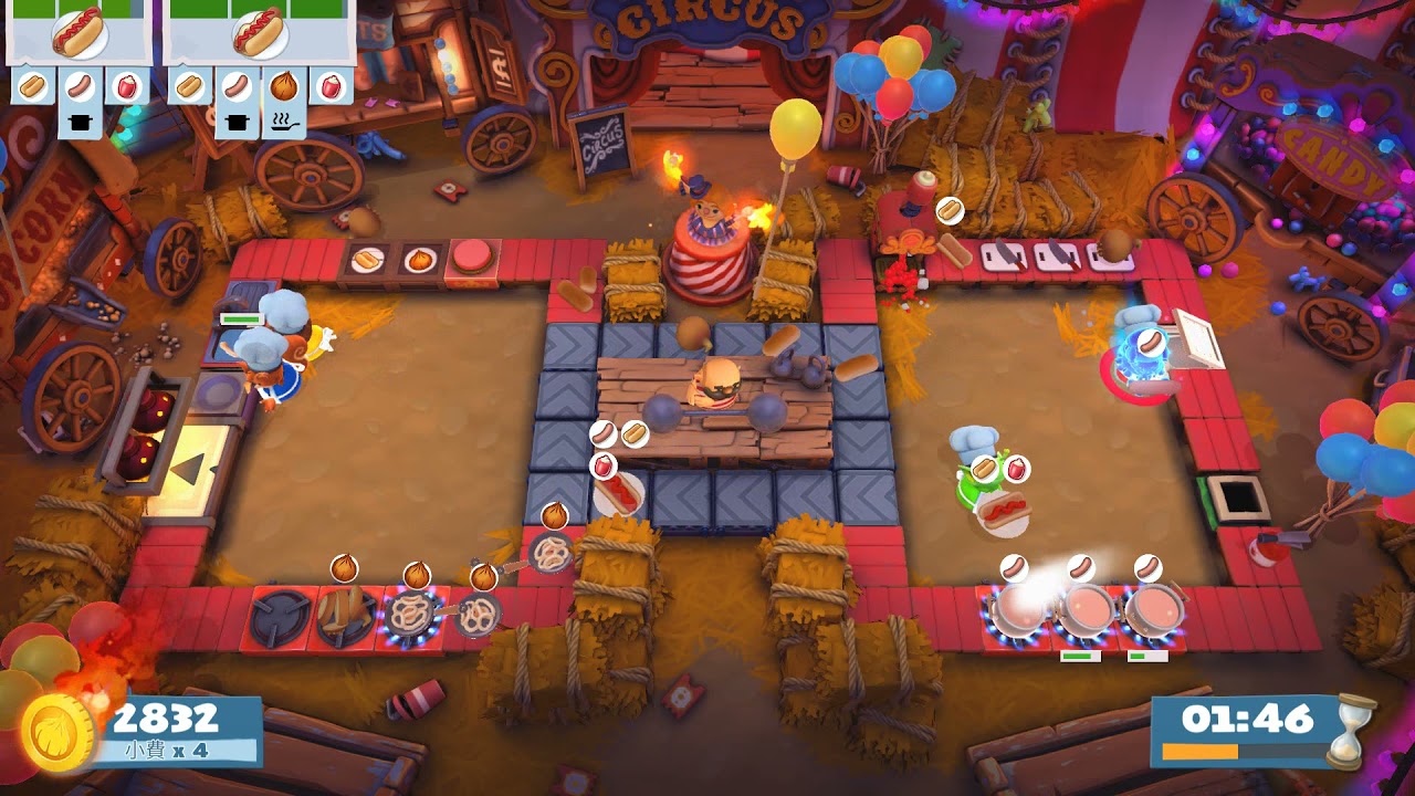 (4players) Overcooked2 Carnival of Chaos 3-3 [score: 5736]