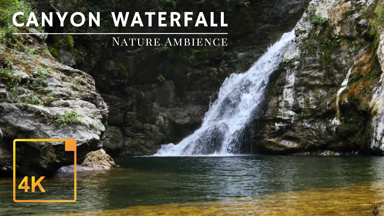 Mountain Waterfall in 4K -  Waterfall Sound, Natural White Noise