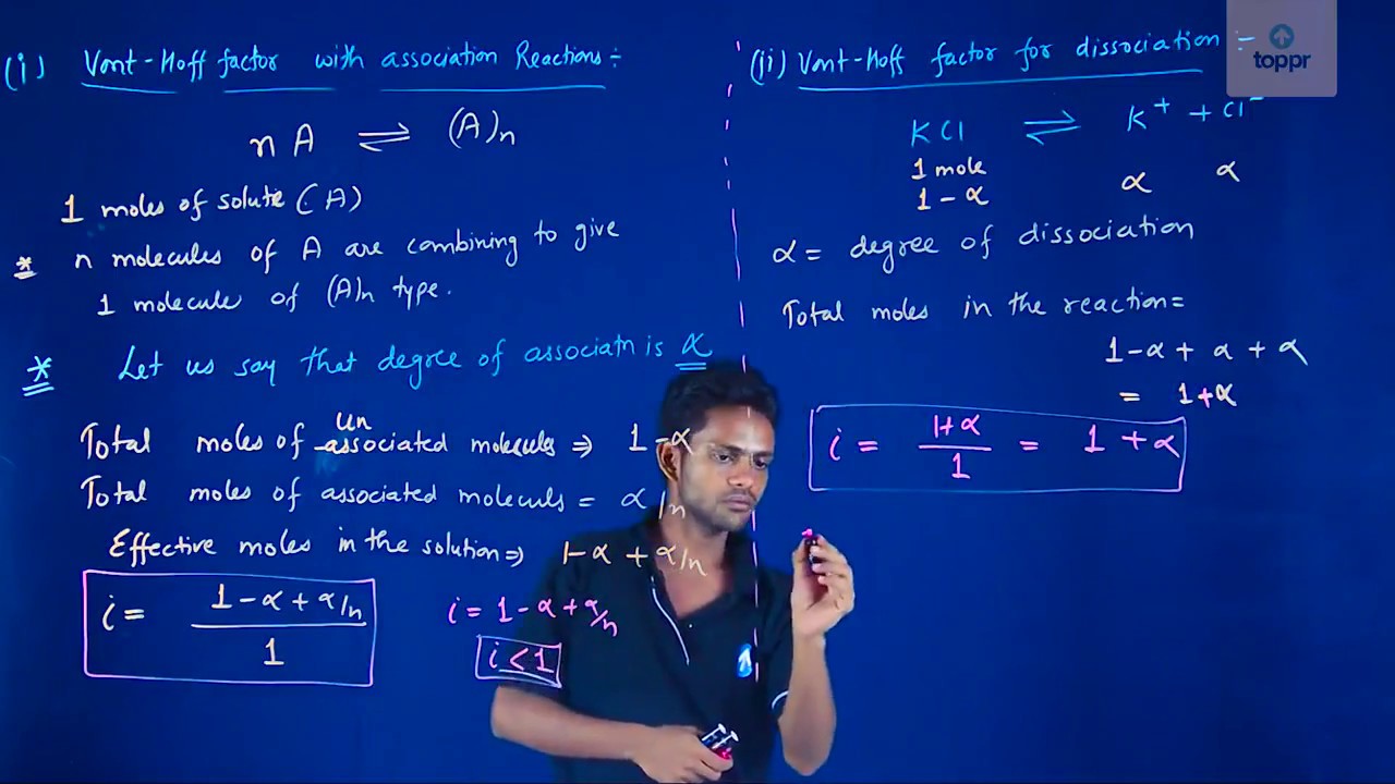 Degree of Association and Dissociation Relation with Vant Hoff Factor