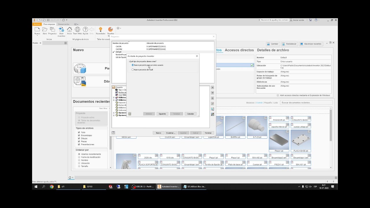 Inventor 2022: Crear archivo de proyecto (IPJ) (2023-1)