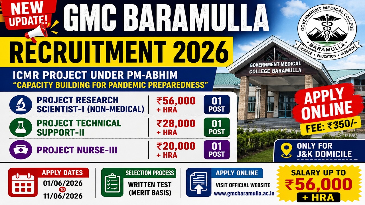 Набор персонала в GMC Baramulla в 2026 году | Вакансии медсестры, специалиста по технической подд...