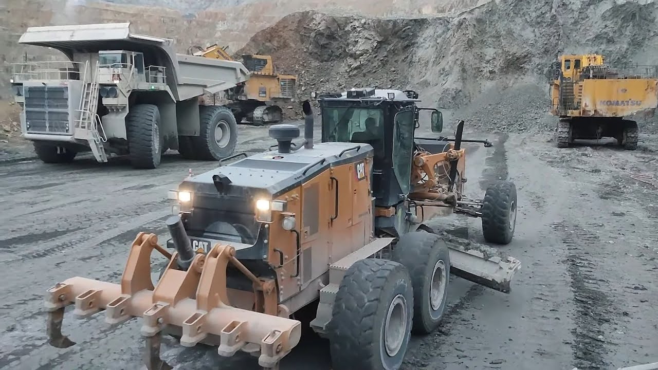 Caterpillar 18M3 Moto Grader Grading the Access Road to the Excavator Amazing Construction Machine