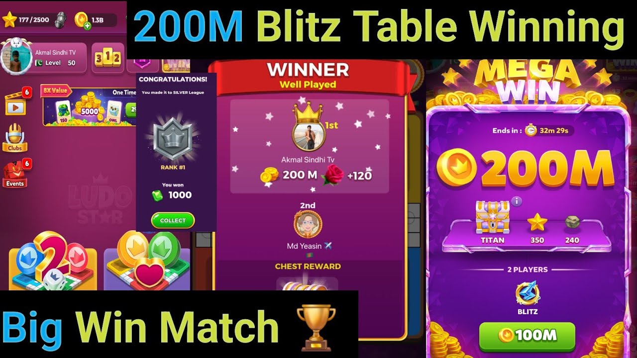 200M Blitz Table Big Win Match Gameplay In Ludo Star 2025 | Big Win Match Tips Ludo Star