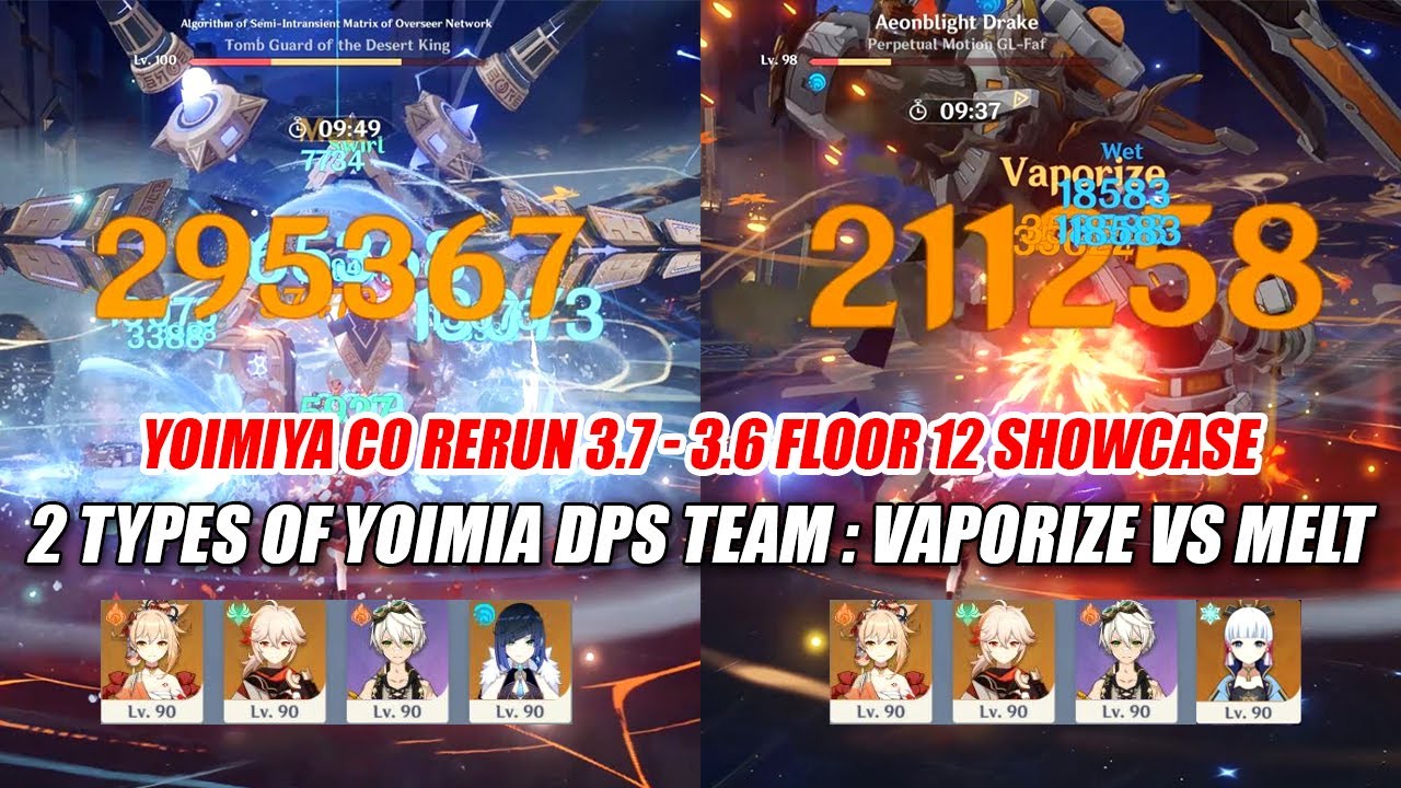 Yoimiya C0 Rerun 3.7 Floor 12 Showcase - 2 Types of Yoimia DPS Team: Vaporize vs Melt