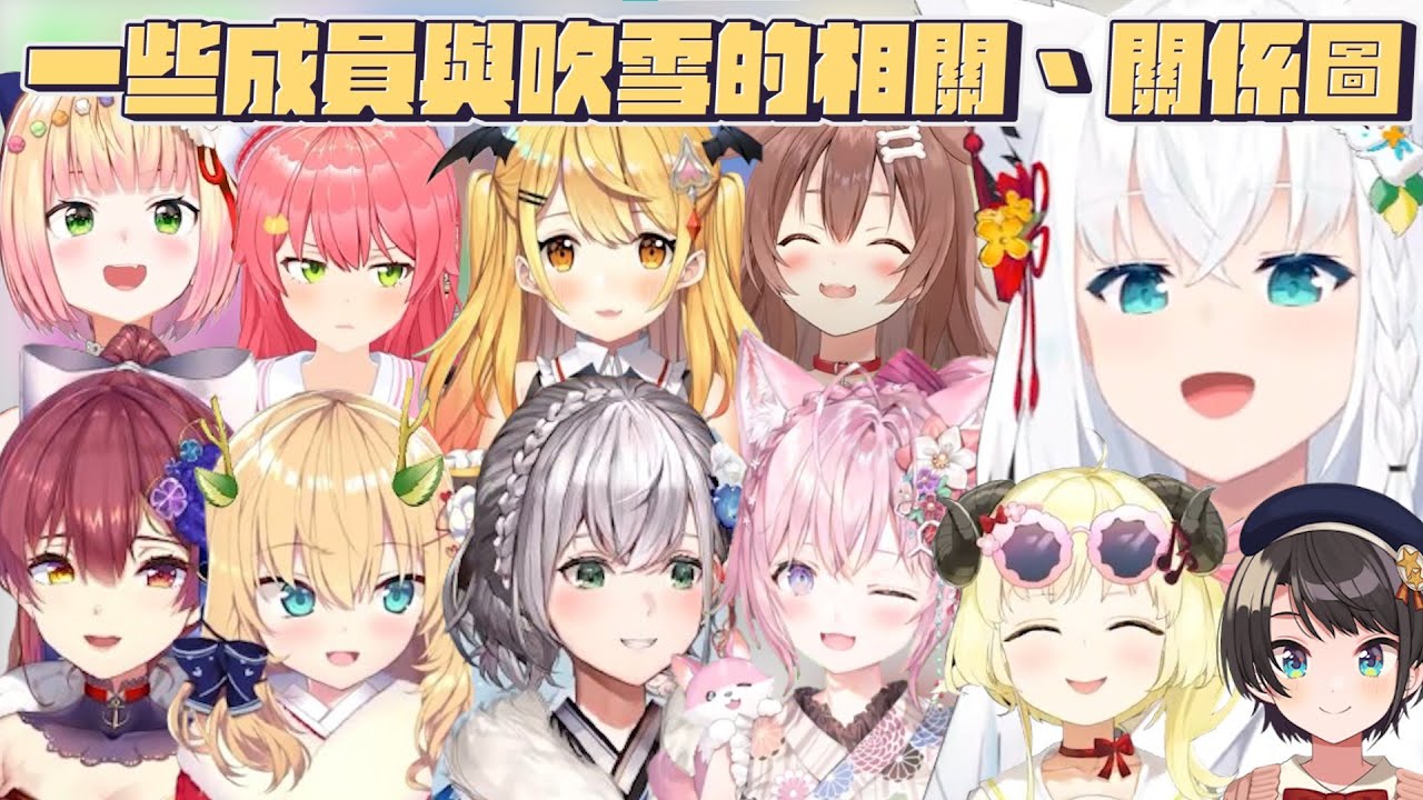 【相關、關係圖】一些成員跟吹雪的相關、關係圖｜【hololive/白上吹雪/戌神沁音/夜空梅露/桃鈴音音/櫻巫女/赤井心/角卷綿芽/寶鐘瑪琳/白銀諾艾爾 /大空昴/博衣可佑理】