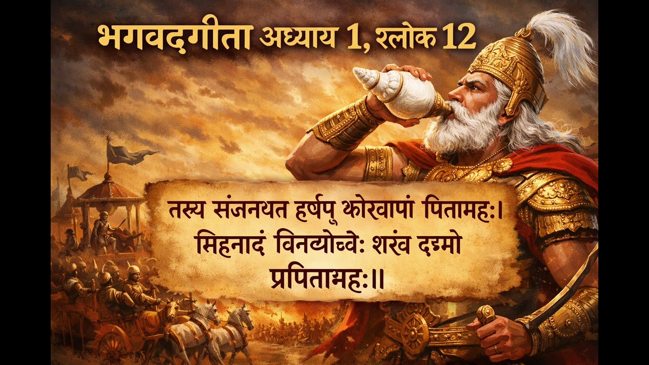 भगवद्गीता अध्याय 1 श्लोक 12 | भीष्म पितामह का शंखनाद | Gita Adhyay 1 Shlok 12