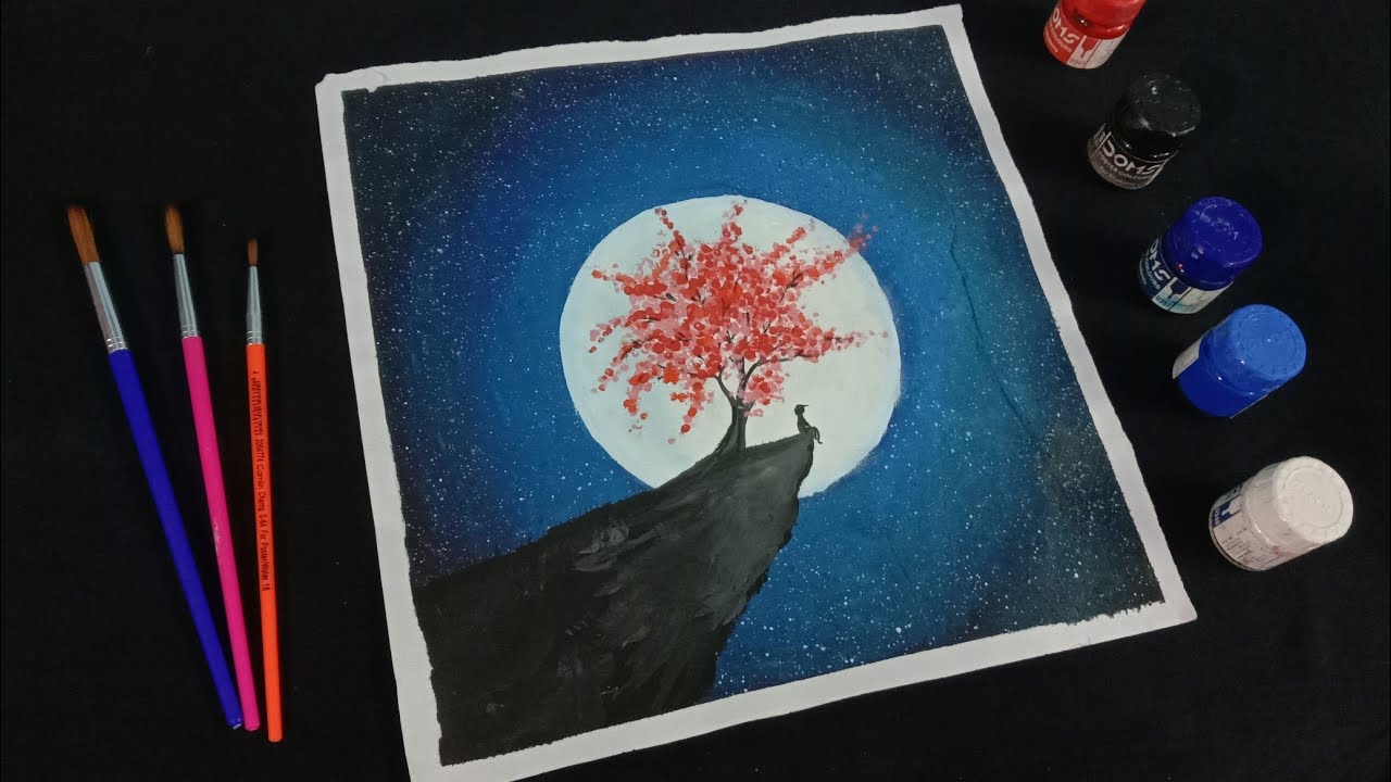 Moon painting - watercolor painting for beginners