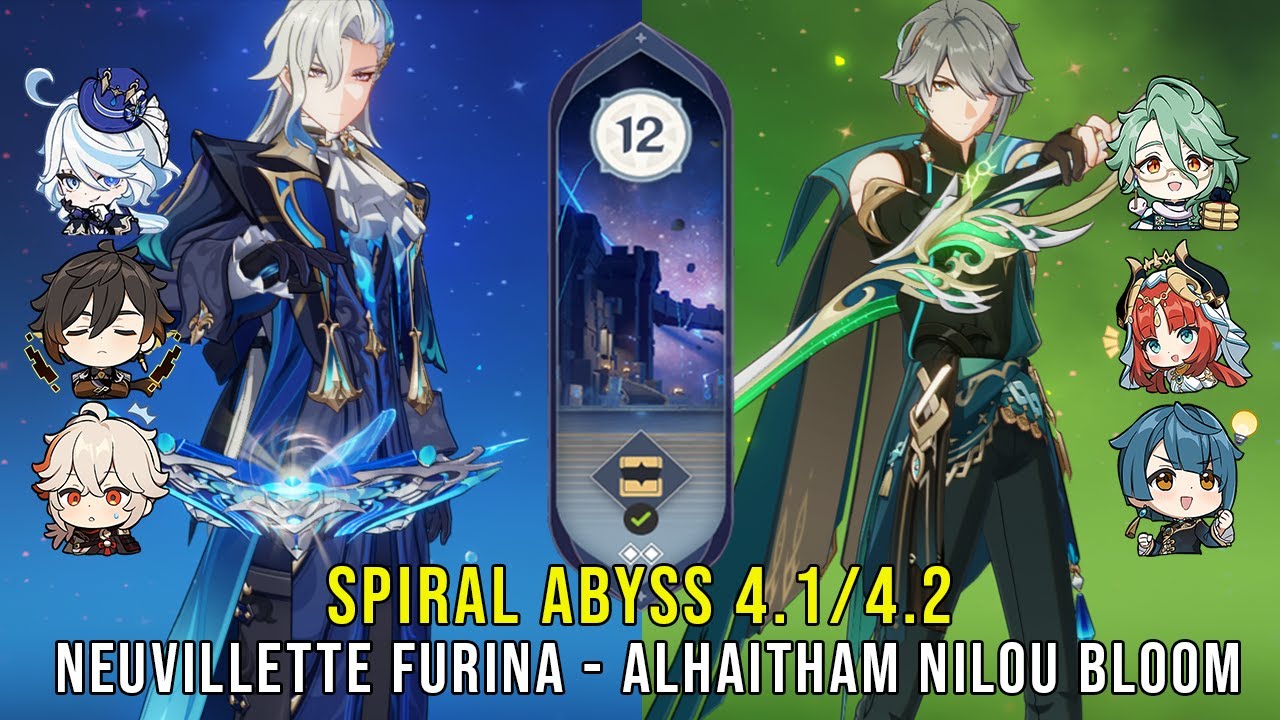 C0 Neuvillette Furina and C0 Alhaitham Nillou Bloom - Genshin Impact Abyss 4.1 - Floor 12 9 Stars