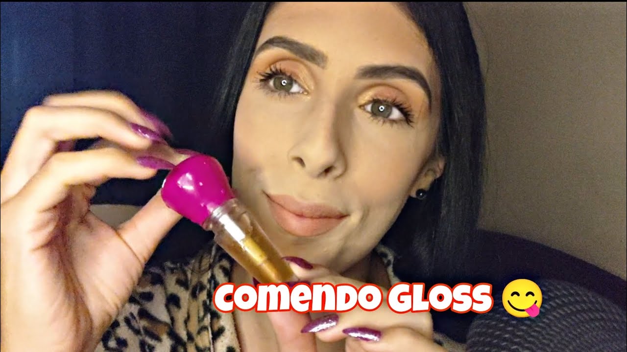 ASMR COMENDO GLOSS E MUITO SONS DE BOCA SATISFATÓRIO 🥱 #asmr #mouthsounds #lipgloss