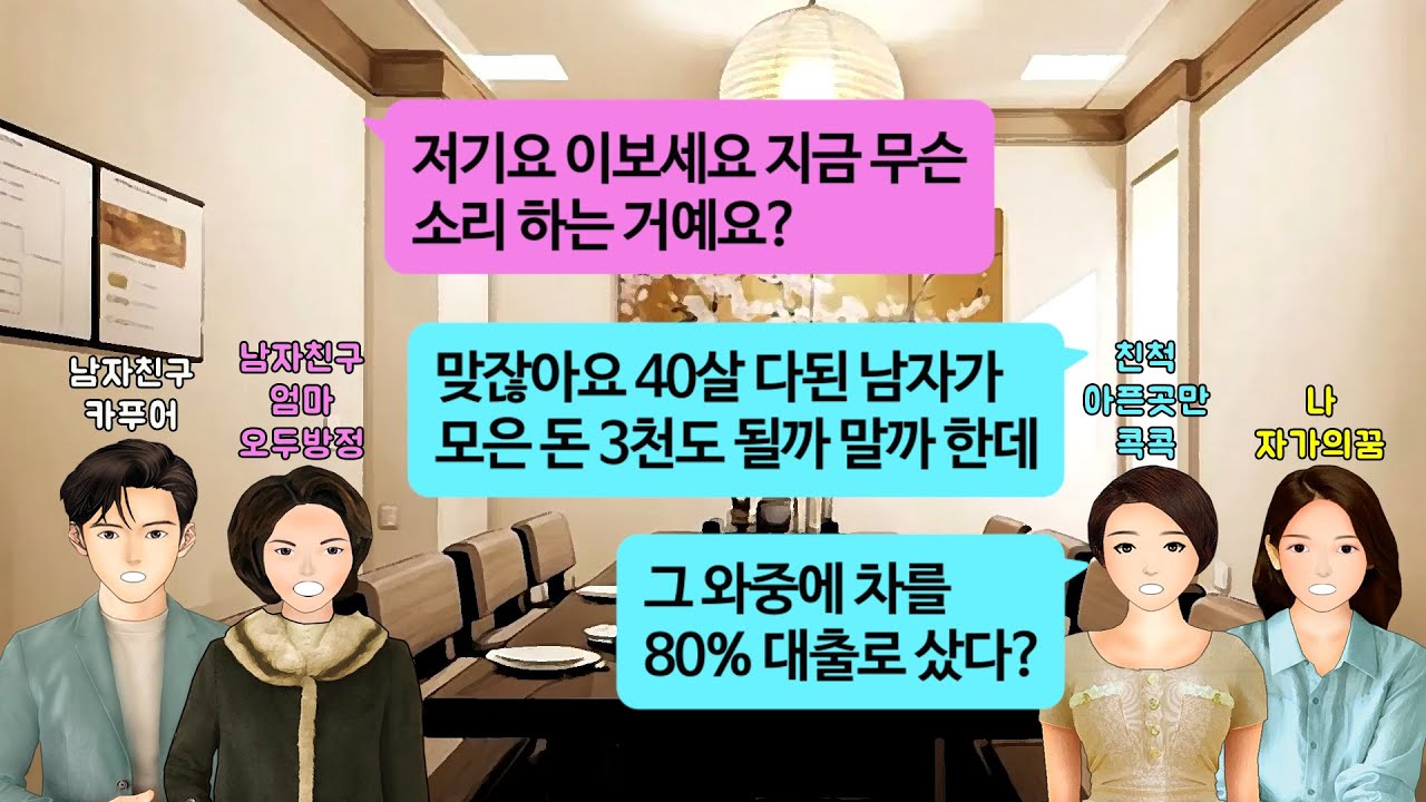 [깡냉이톡썰]3억5천 짜리 내아파트와 남친이 할부 80%끼고 구매한 4천만원짜리 자동차와 비교하며 기싸움 하려는 남친과 남친엄마.자기 아들과 결혼하고 싶으면 공동명의로 바꾸라길래