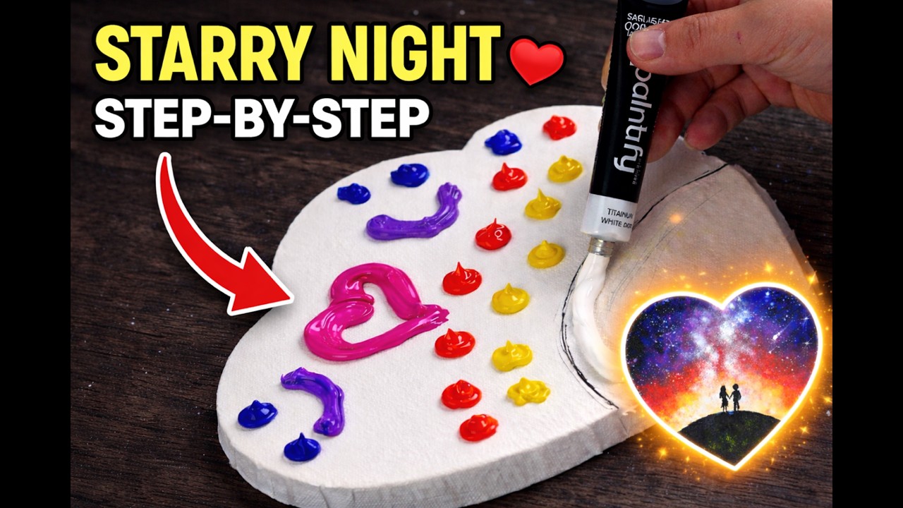 Paint a Starry Night Heart with Couple Silhouette