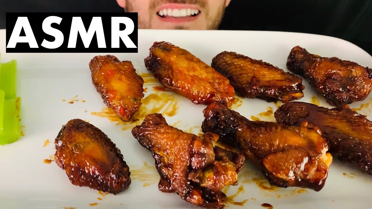 ASMR BARBEQUE BUFFALO WINGS WITH CELERY AND RANCH DRESSING (No Talking) MUKBANG EATING SOUNDS
