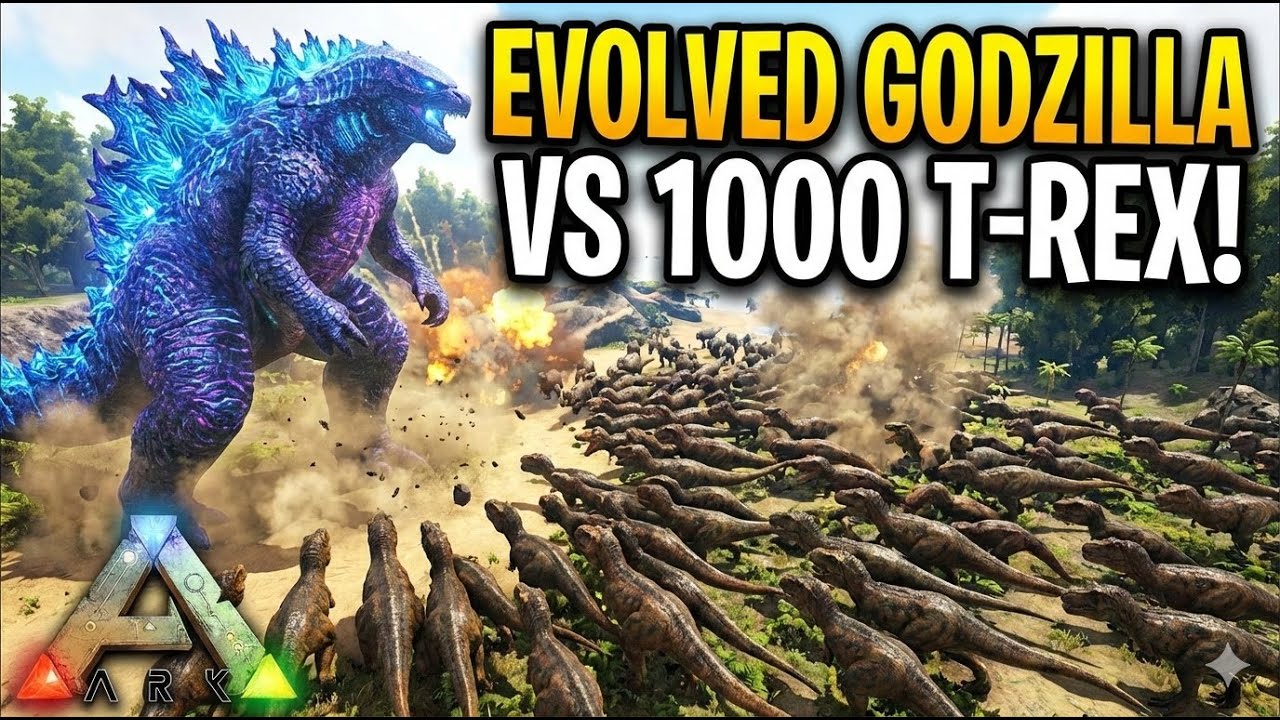 TOTAL CHAOS! Evolved Godzilla VS 1000 T-Rex Army in ARK!