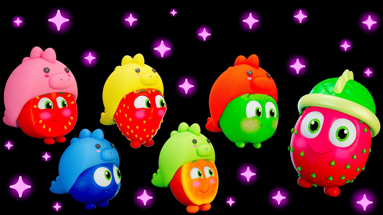 5 Dinos Salieron a Pasear 🍓 Baile Sensorial de las Dino-Frutas | Frutas Divertidas y Música Alegre