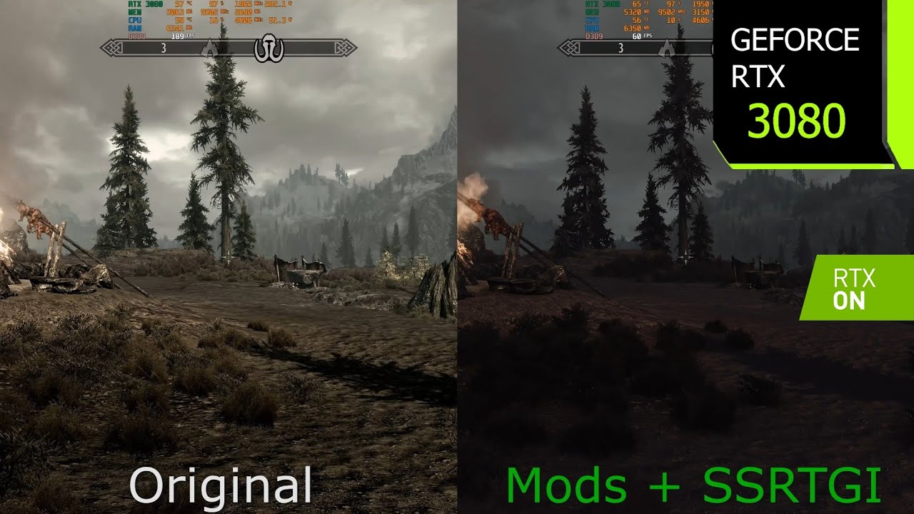 Skyrim Ray Tracing (SSRTGI) + 10 Mods Comparison | RTX 3080 4K Ultra Settings | i7 10700F