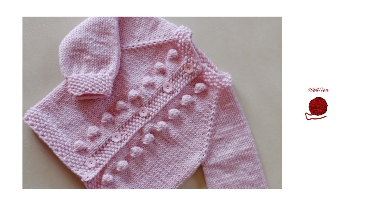 Babyjacke mit Noppen stricken, Schritt für Schritt, andere Größen siehe Infobox