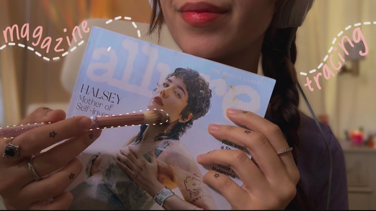 ASMR Magazine Tracing☝🏽+ explaining (with brushes, pen and more) 💤