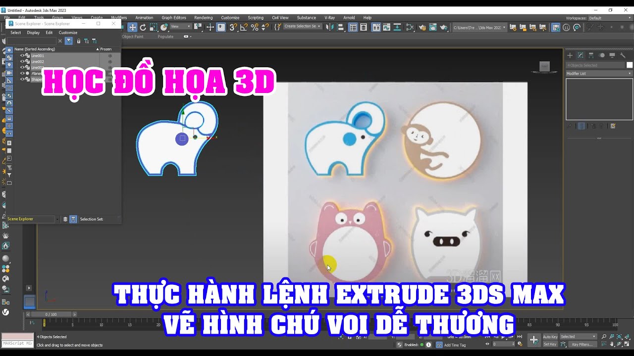 HỌC ĐỒ HỌA 3D - THỰC HÀNH LỆNH EXTRUDE 3DS MAX VẼ HÌNH CHÚ VOI DỄ THƯƠNG | TRE TRÚC NGỌC DƯƠNG