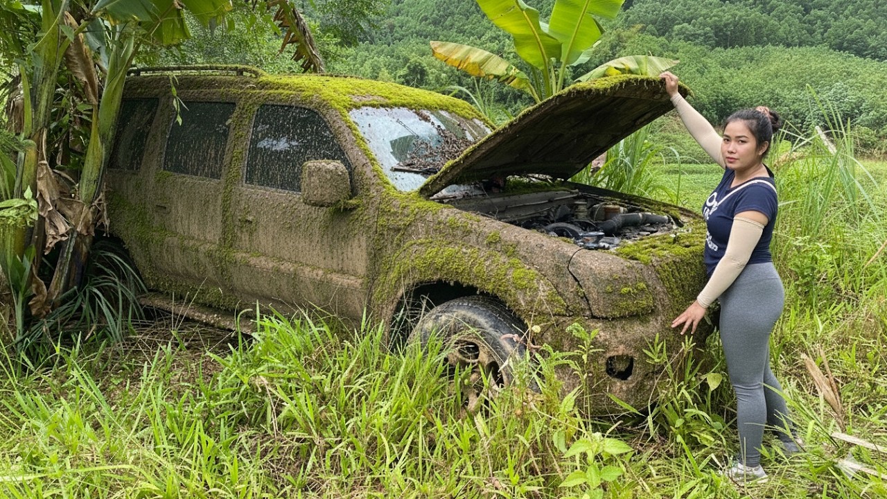 Full video: Girl repairs and cleans up abandoned Toyota car after years of disuse