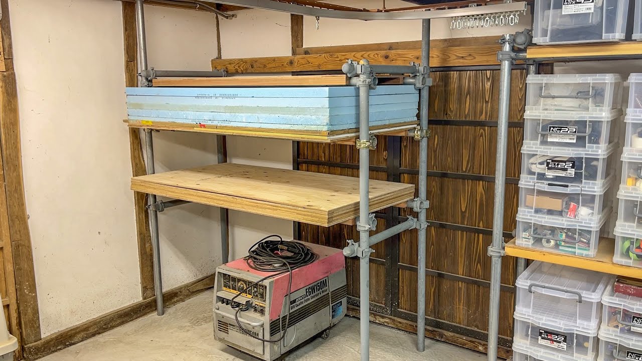 【単管パイプ】1820mm×910mm合板用の棚