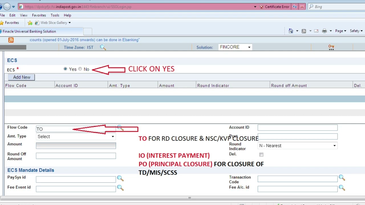 #12. Closure of RD,TD,MIS,SCSS,NSC &KVP through ECS process. Transfer  closure amount in Bank A/C