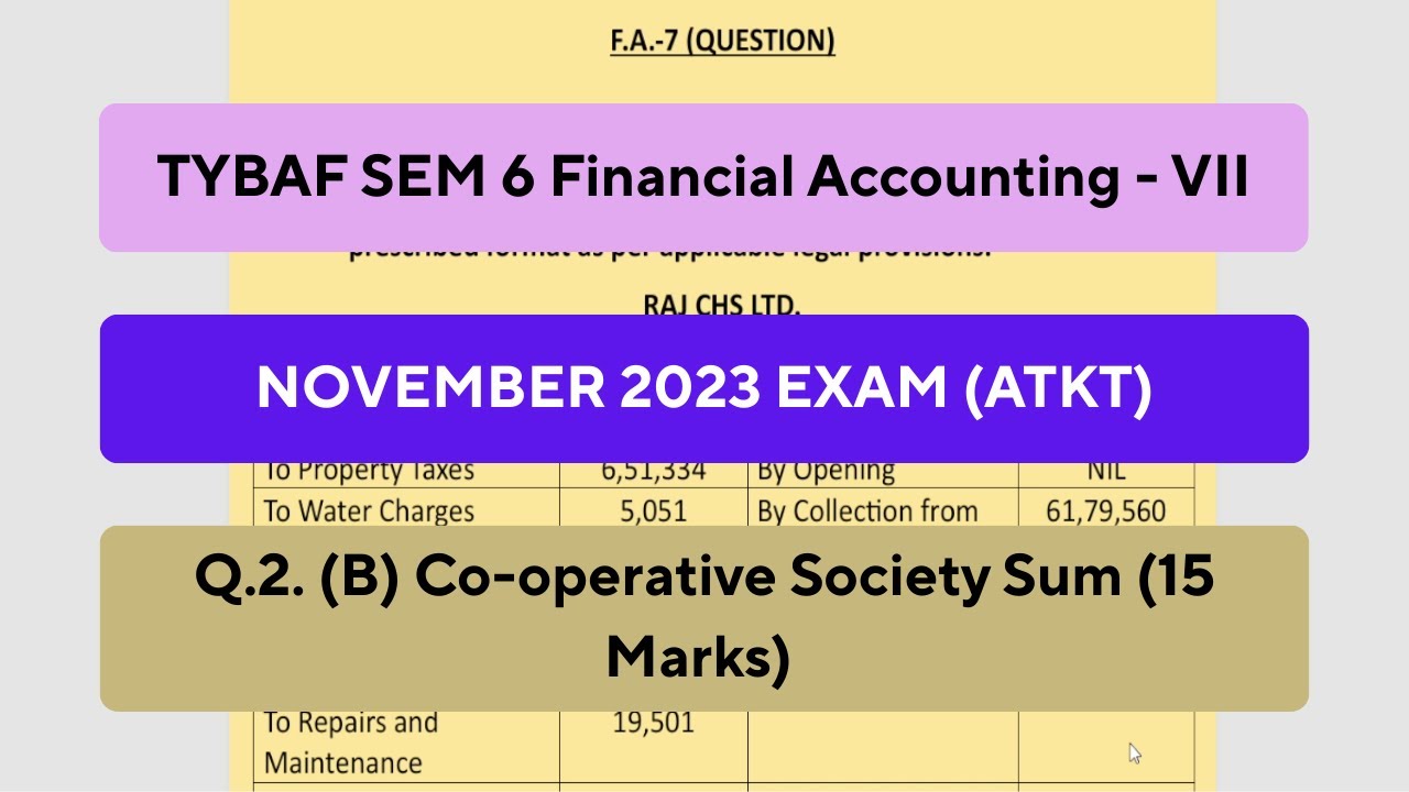 TYBAF SEM 6 Financial Accounting -VII Q.2. (B) Co-operative Society Sum