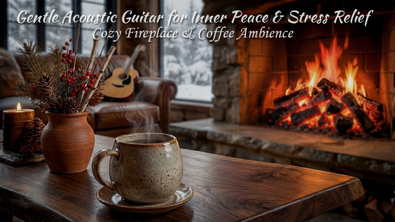 Gentle Acoustic Guitar for Inner Peace & Stress Relief | Cozy Fireplace & Coffee Ambience (2 Hours)