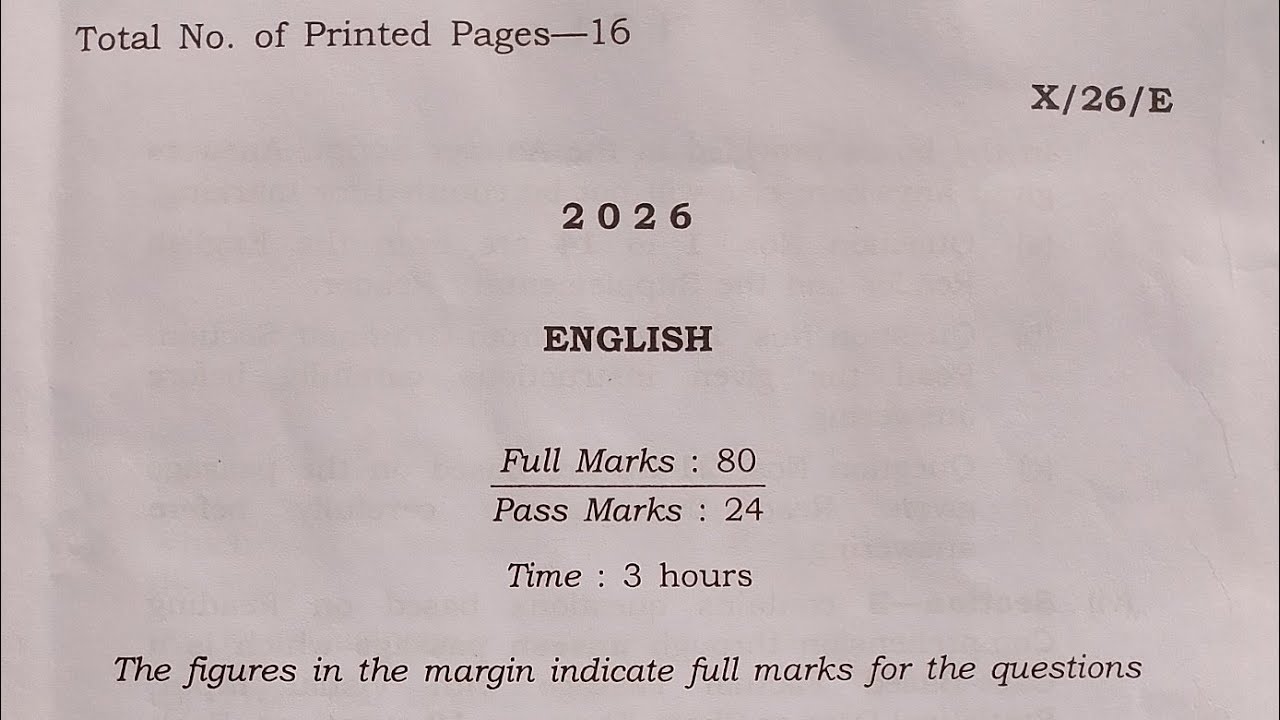 MBOSE Class 10 English Question Paper 2026 | English | MBOSE |