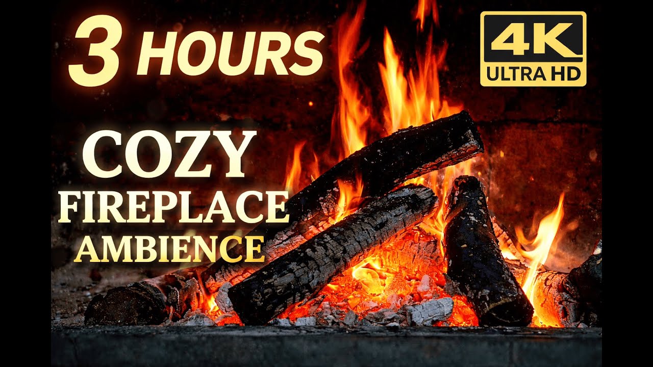 Cozy Fireplace at Night 🔥 3 Hours of Crackling Fire Sounds for Sleep & Relaxation