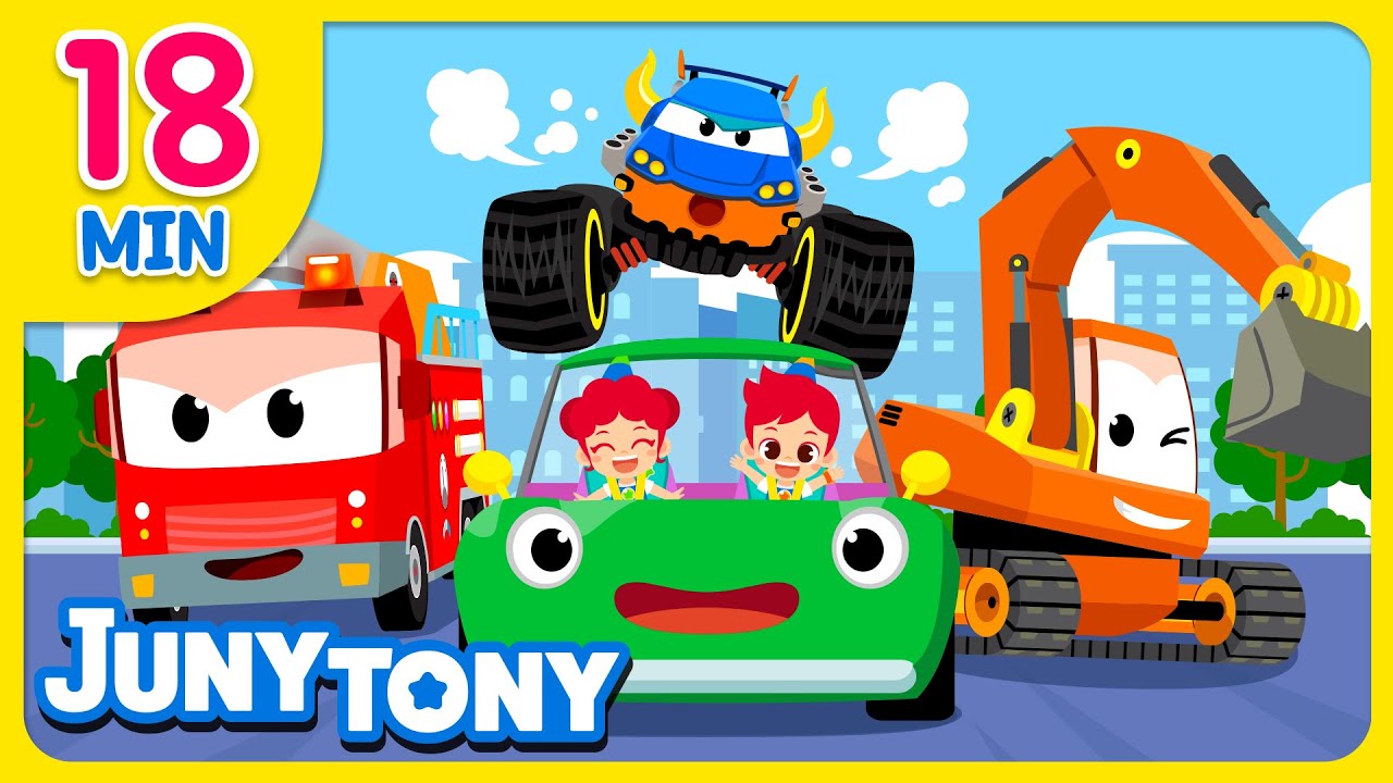 🚒🚜 Car Songs Compilation | Monster Trucks, Heavy Equipment Song | Vehicle Songs for Kids | JunyTony