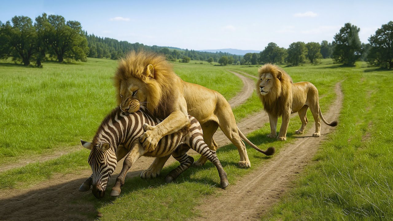 Poor ZEBRA Chased by four hungry LIONS Across the Savannah !!