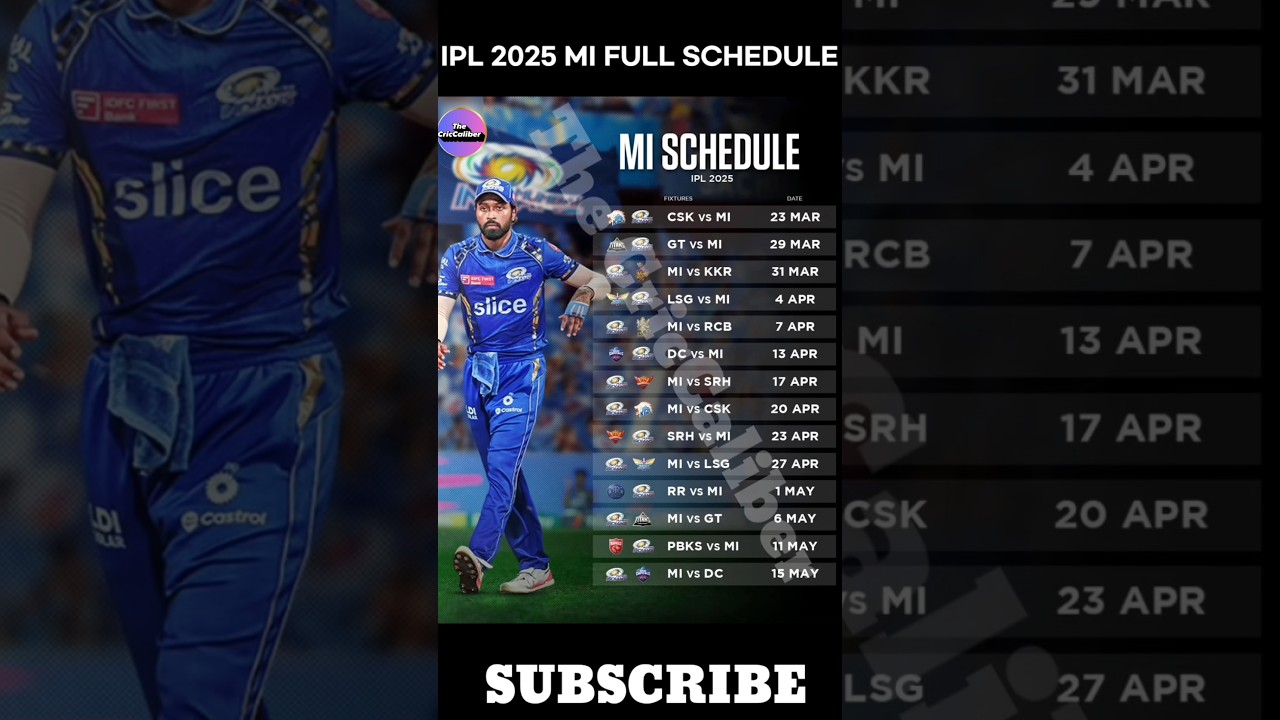 MI FULL SCHEDULE IPL 2025 #shorts