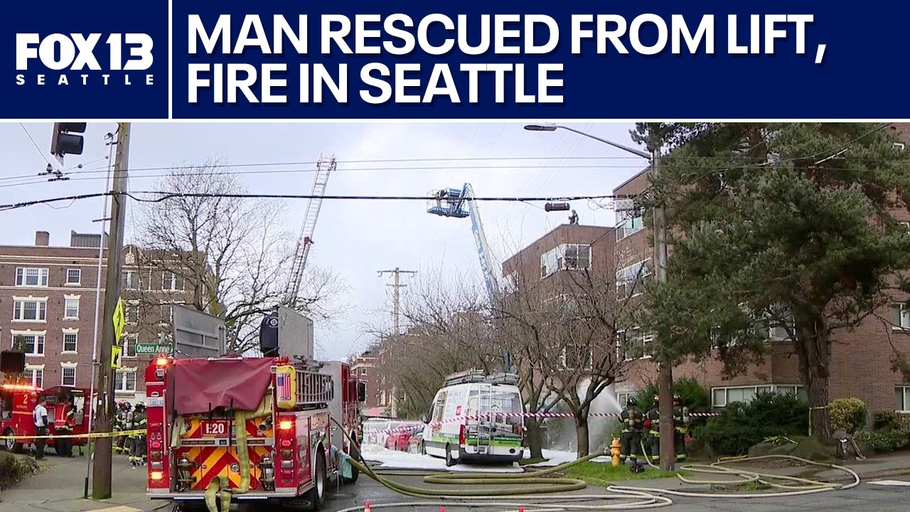 Man rescued from lift after fire, natural gas leak | FOX 13 Seattle