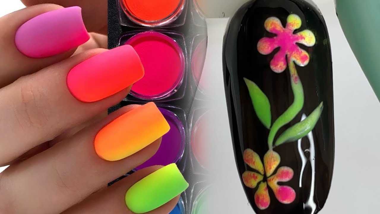 How to do nail art using neon powder🩵🧡💚💛|step by step tutorial for neon nails