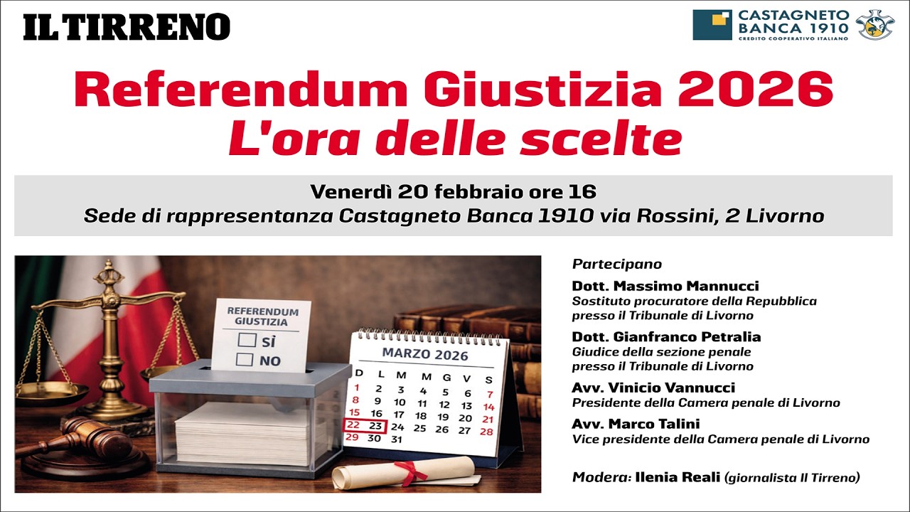 Referendum Giustizia 2026: L'ora delle scelte. Dibattito in diretta - Venerdì 20 febbraio  ore 16,00