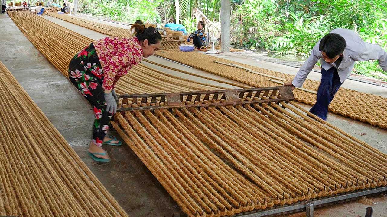 Genius Way They Craft Gigantic Coconut Mats in Vietnam
