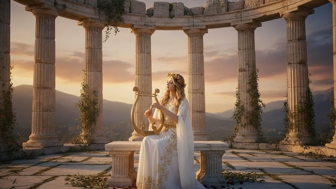 Ancient Greece HARP Music 🏛️ Golden Sunset Temple Ambience for Deep Relaxation & Meditation
