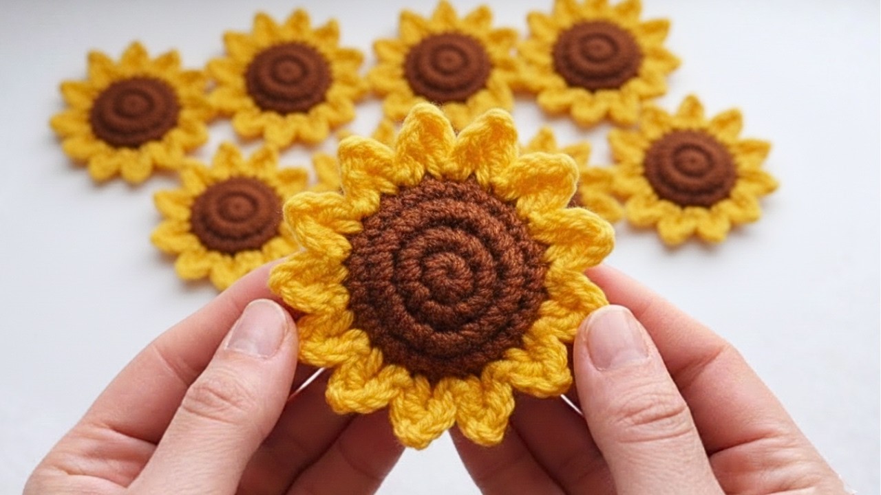 Простой способ вязания крючком подсолнуха 🌻 | Пошаговая инструкция для начинающих