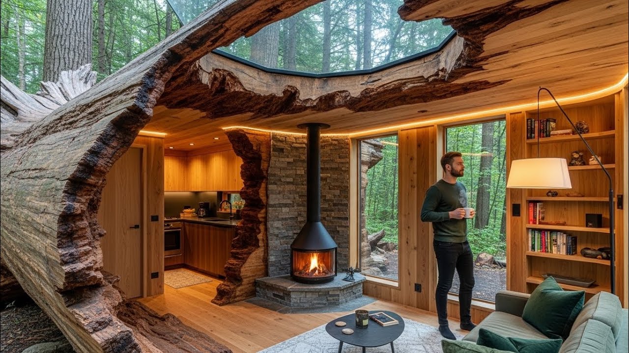 THIS MAN MADE A BEAUTIFUL ROOM IN THE OLD TREE ROOT.