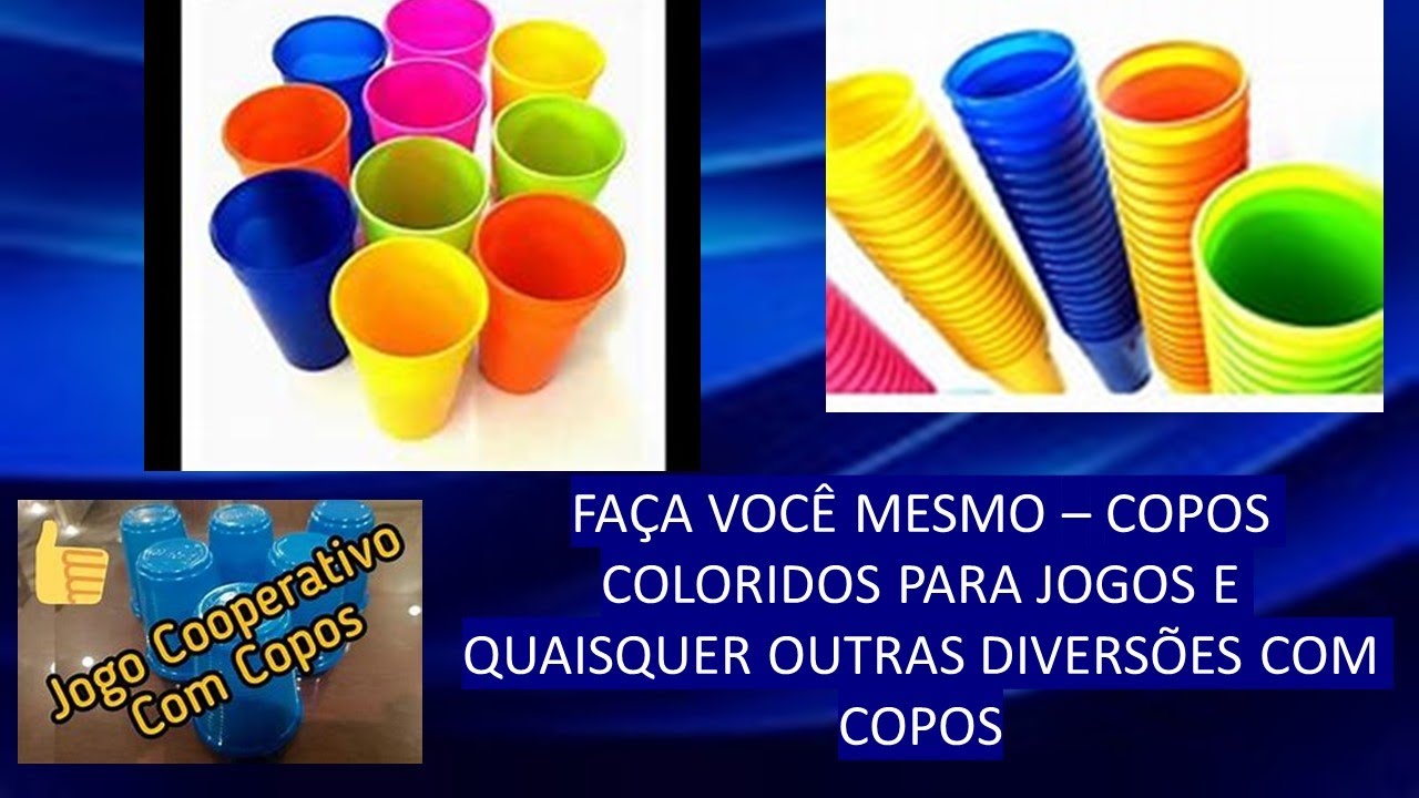 Copos plásticos coloridos com tinta guache - Faça você mesmo, para jogos de encaixe [ou outros]