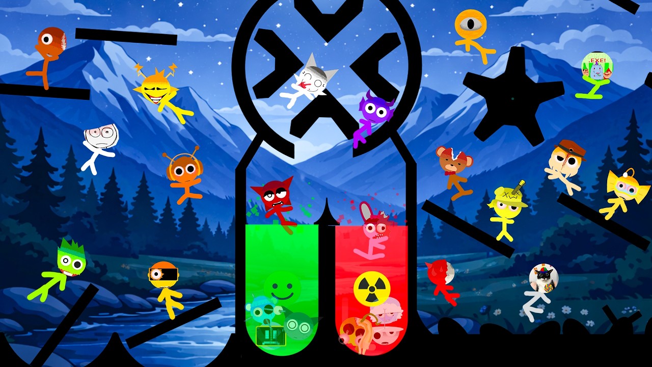 Sprunki Retake Phase 2 Steakman Race To Survive the Poison To The Bowl In Algodoo