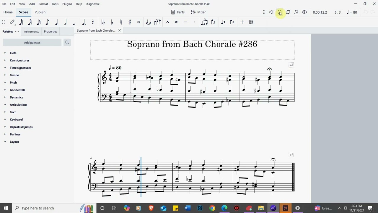 The first version of my reharmonization of the soprano from BWV 286