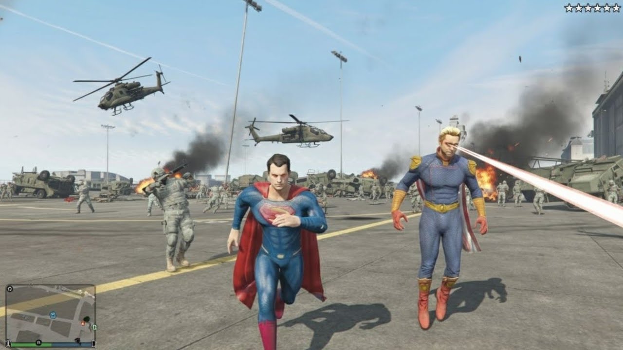 GTA 5 - Superman and Homelander Attacked The Military Base + Six Star Wanted Level Rampage