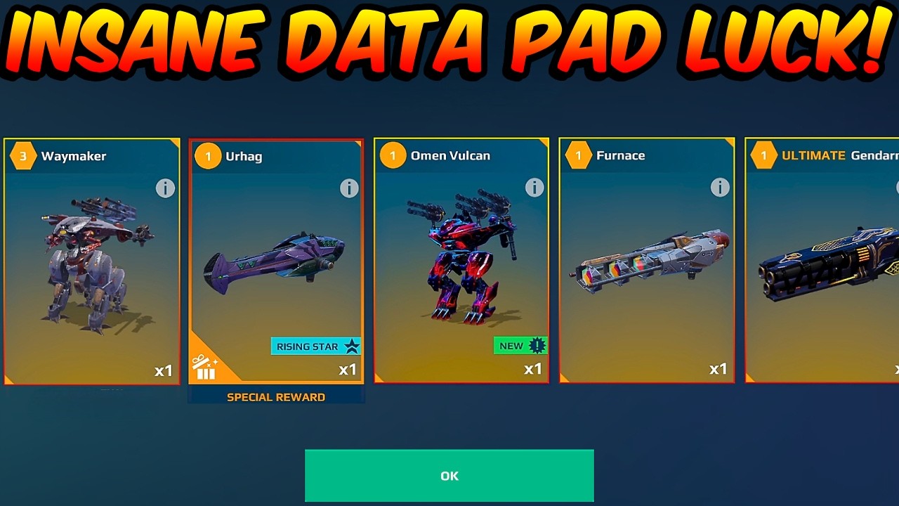 War Robots : INSANE DATA PAD LUCK! Opening The New Omen Vulcan! #warrobots