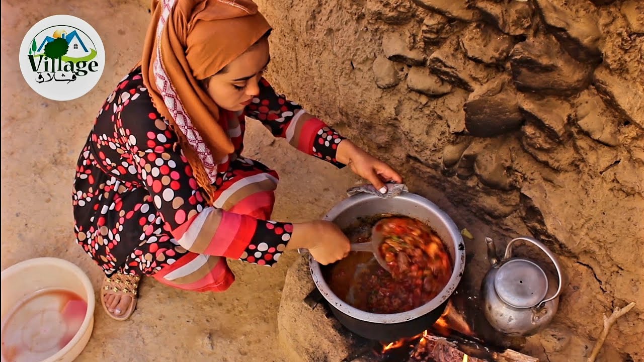 Village life in Afghanistan | making liver , A young girl learn from her mother