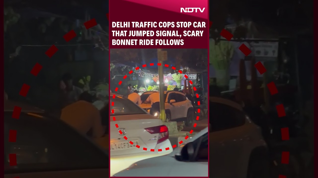 Delhi Police  | Delhi News | Delhi Traffic Cops Stop Car That Jumped Signal, Bonnet Ride Follows